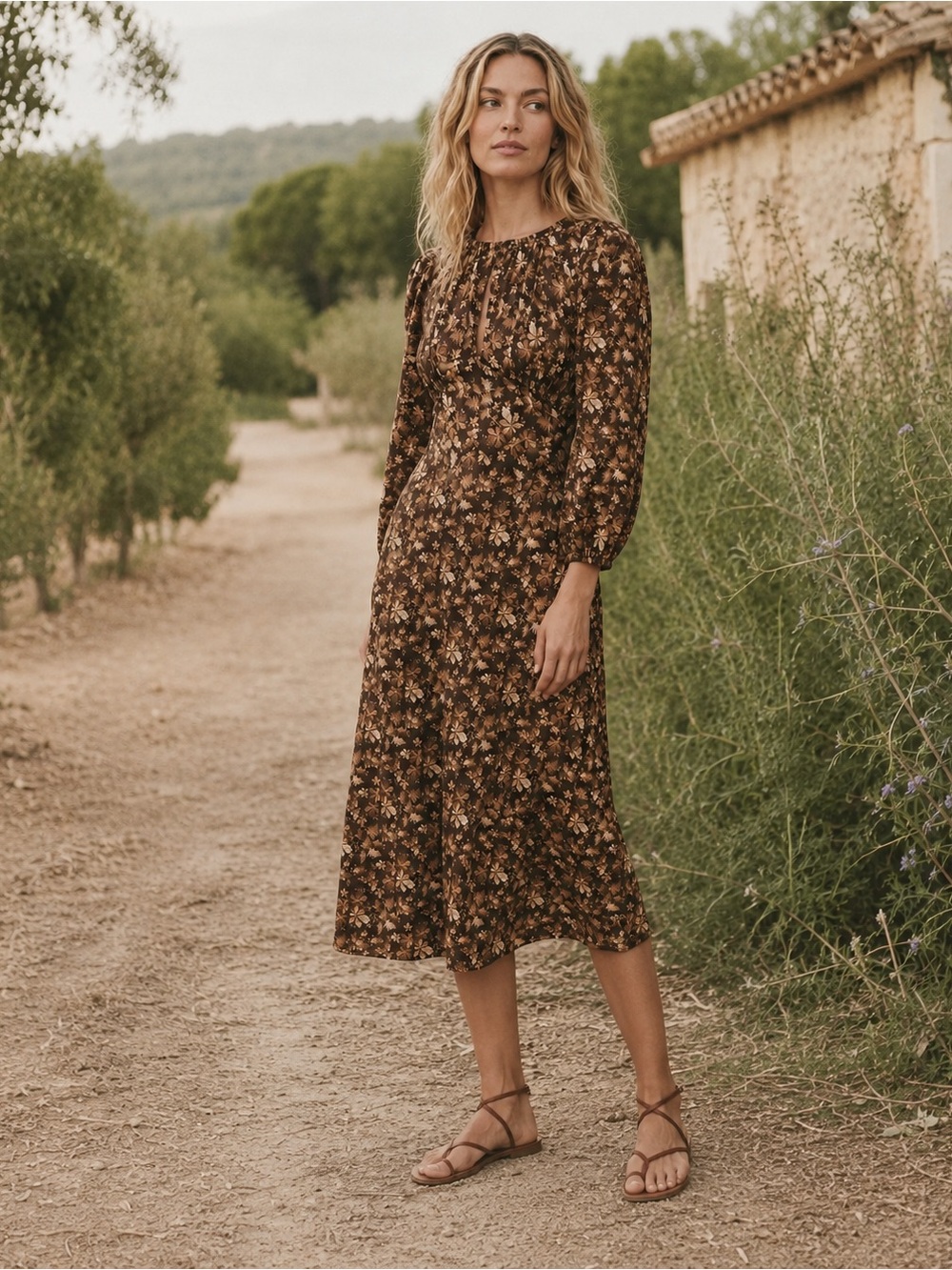 Doen Ginetta Dress in Fern Grove Floral Size Medium Midi - Picture 14 of 16